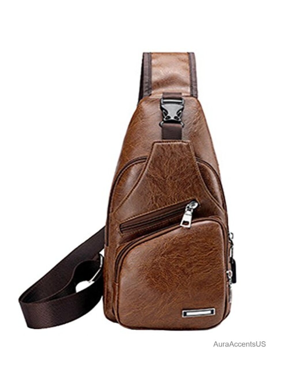 PU Leather Sling Bag Crossbody Chest Backpack Multipurpose Travel Daypack